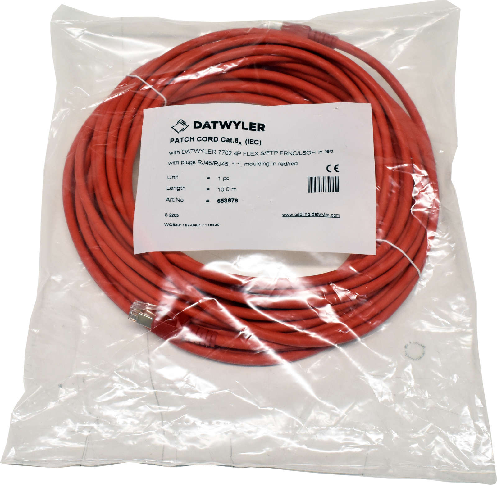 Dätwyler 10m 653676 Copper Patch Cord RJ-45 Cat.6A IEC red NEW NEU