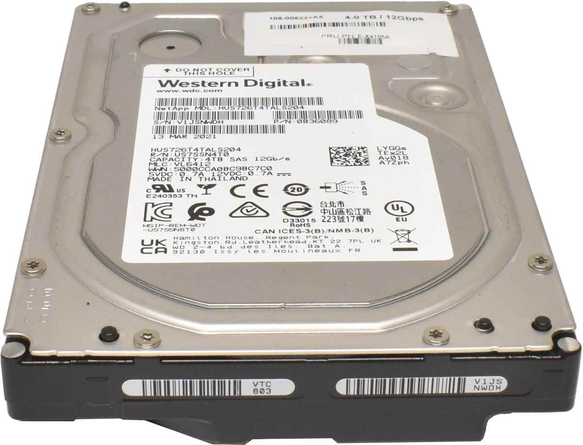 NetApp WD 4TB E-X4105A 108-00622+A5 HUS726T4TALS204 3.5" 7.2K 12G SAS HDD Festplatte WD 4TB HUS726T4TALS5204 3.5" 7.2K 12G SAS HDD Festplatte
