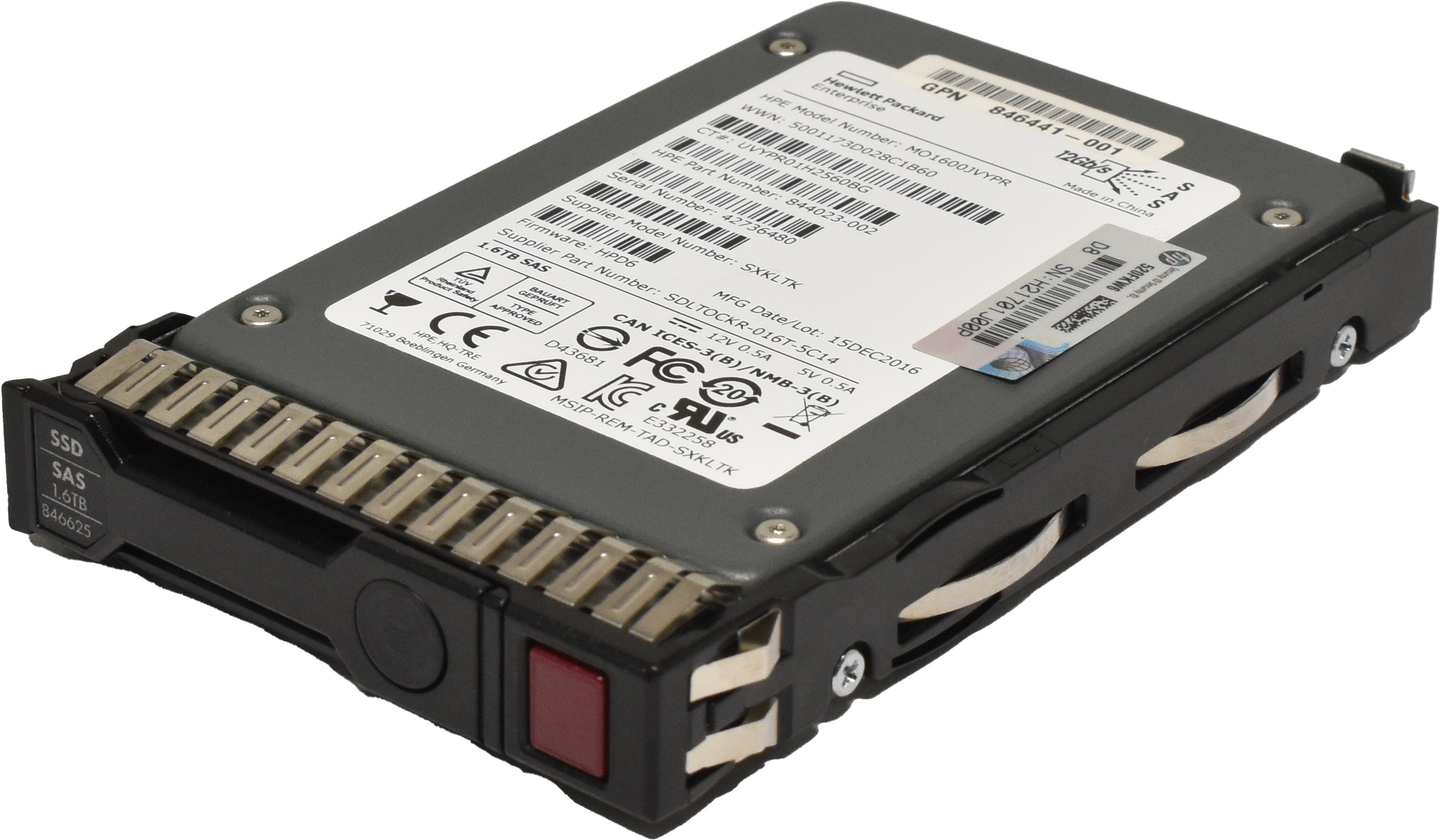 HP 1,6 TB 2.5“ 12Gbps SAS SSD MO1600JVYPR 846625-001 G8 G9 G10 Rahmen