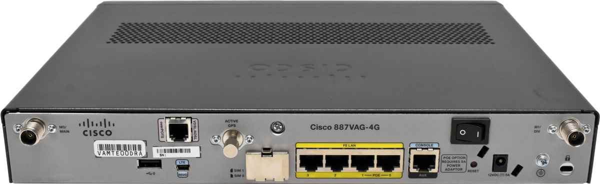 Cisco C887VAG-4G-GA-K9 4-Port Fast Ethernet Integrated Services Router no PSU Cisco C887VAG-4G-GA-K9 4-Port Fast Ethernet Integrated Services Router no PSU