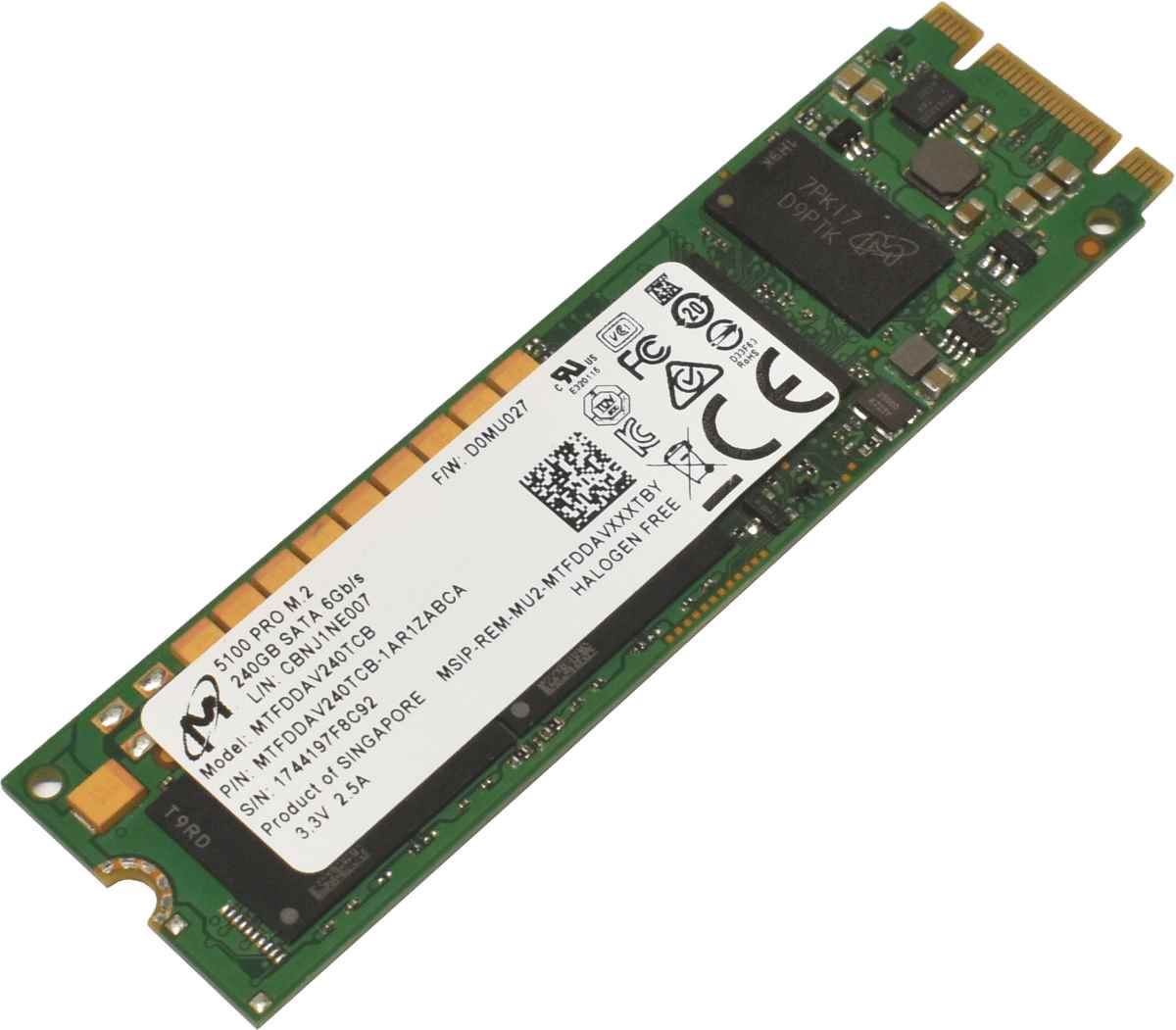 Micron 5100 PRO 240GB 6G SATA SSD M.2 2280 MTFDDAV240TCB
