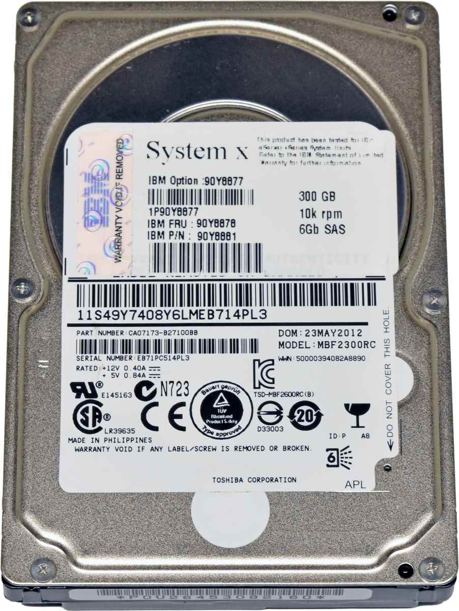 IBM Toshiba 300GB 90Y8878 90Y8881 MBF2300RC 6G 2.5" 10K SAS HDD