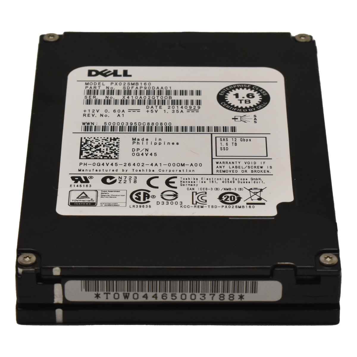 Dell Toshiba PX02SMB160 1.6 TB SAS 12Gb/s 2.5“ Solid State Drive (SSD) 0G4V45