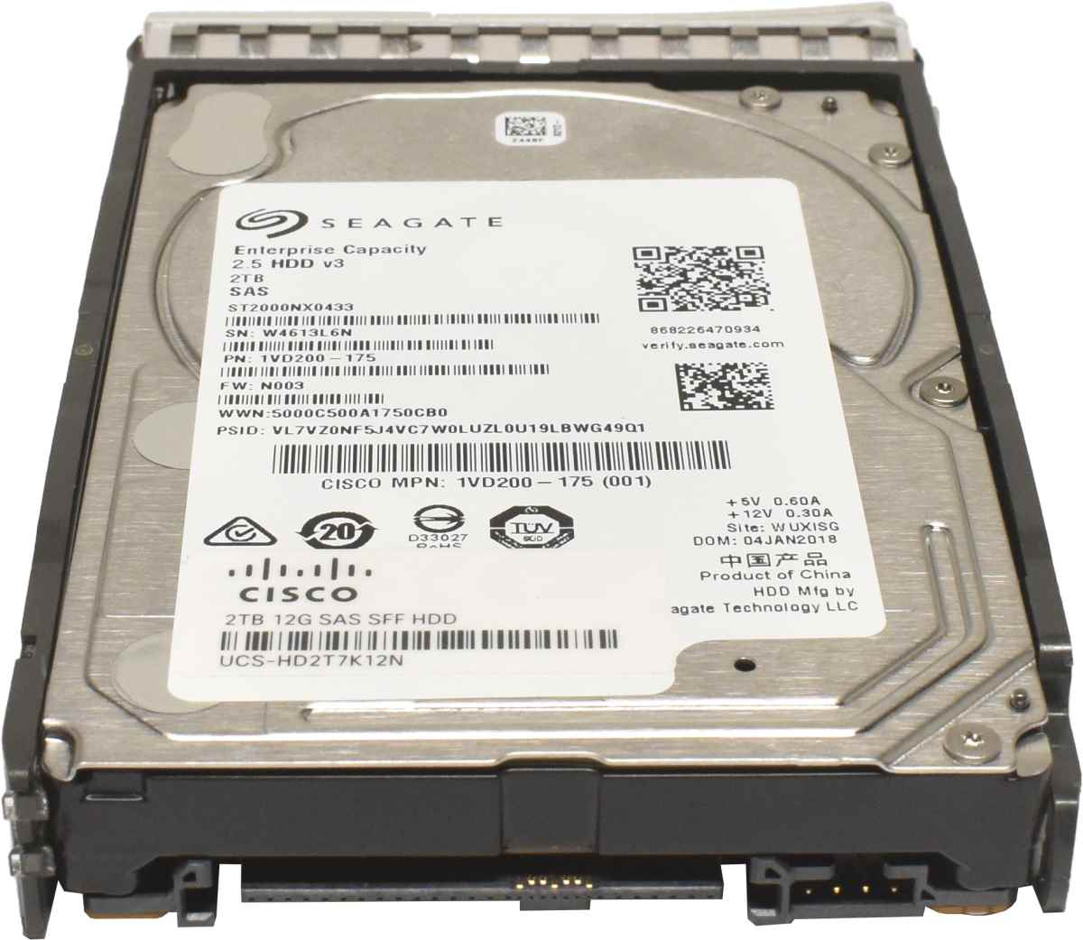 Cisco Seagate 2TB 2.5" 7.2K 12G SAS HDD Festplatte ST2000NX0433 UCS-HD2T7K12N mit Rahmen