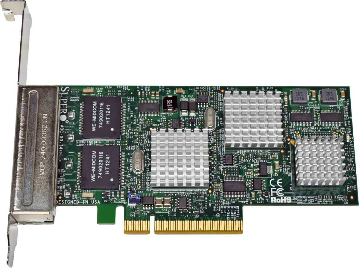 Supermicro AOC-1G-I4 Quad-Port 1GE RJ-45 PCIe2.1 x8 Ethernet Adapter Card FP Supermicro AOC-1G-I4 Quad-Port 1GE RJ-45 PCIe2.1 x8 Ethernet Adapter Card FP