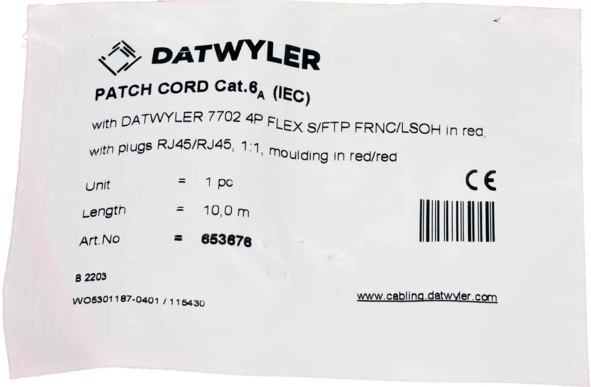 Dätwyler 10m 653676 Copper Patch Cord RJ-45 Cat.6A IEC red NEW NEU