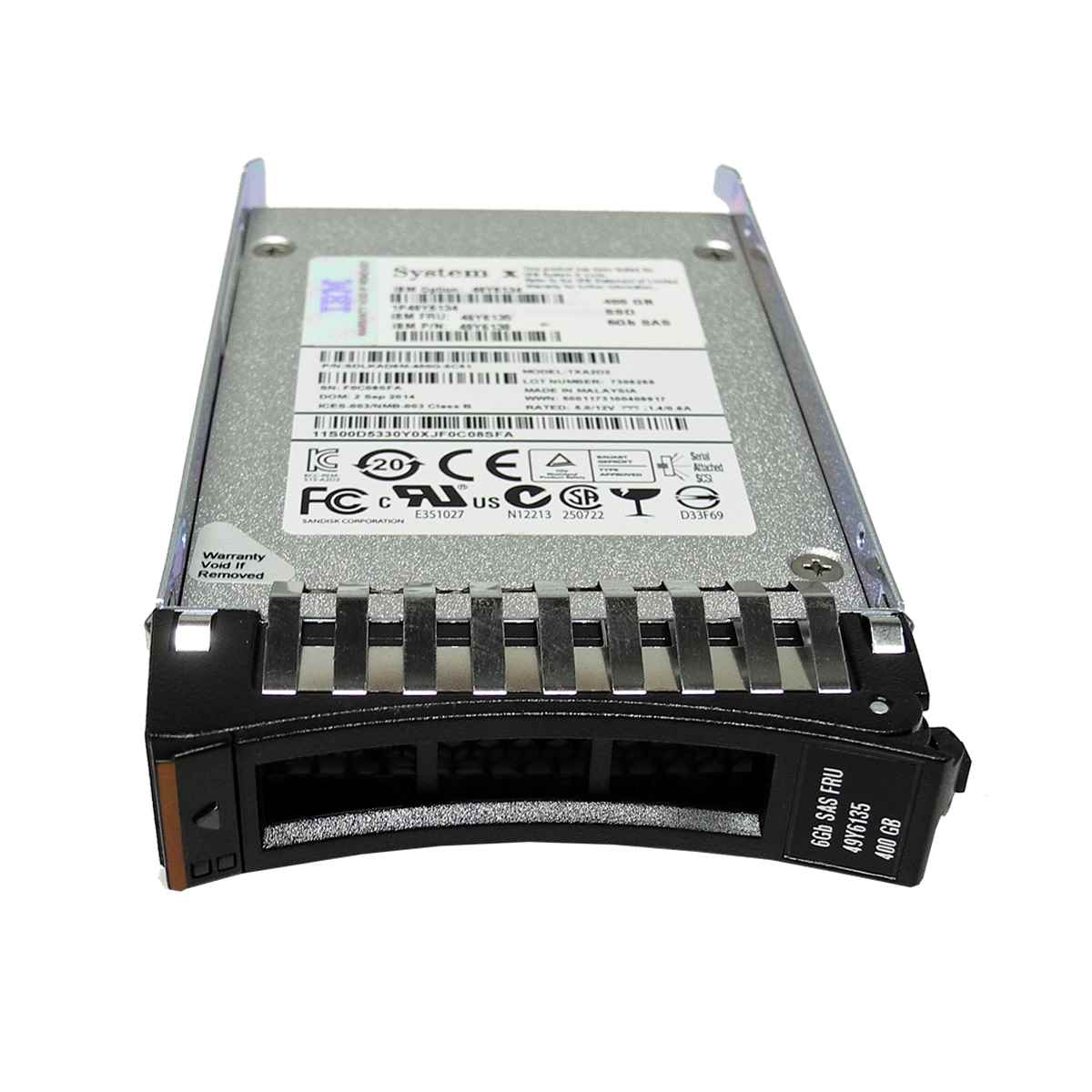 Lenovo IBM SanDisk 400GB SAS 6Gb 2.5“ SSD TXA2D2 Optimus 49Y6135 + Rahmen für System x