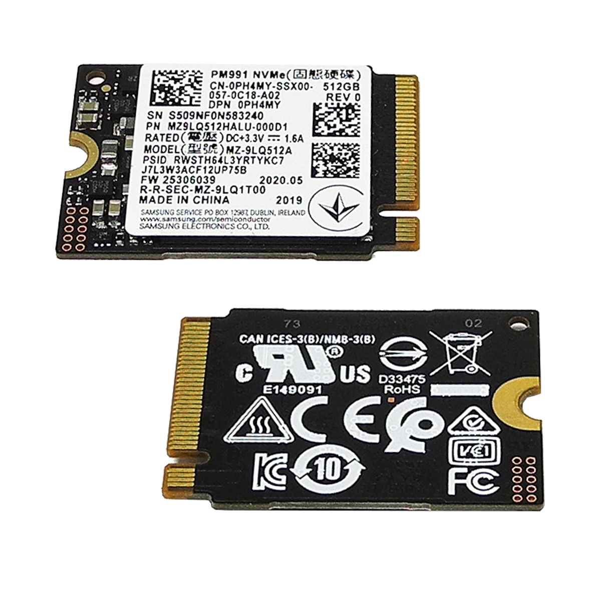 Dell 0PH4MY Samsung PM991 MZ-9LQ512A SSD 512GB M.2 2230 PCIe Gen3.0 x4 NVMe Dell 0PH4MY Samsung PM991 MZ-9LQ512A SSD 512GB M.2 2230 PCIe Gen3.0 x4 NVMe