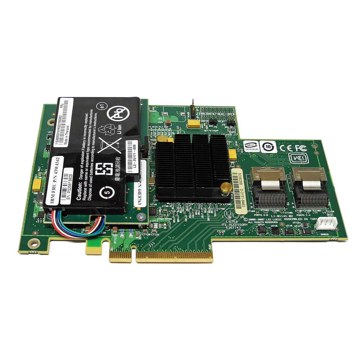 LSI IBM MR SAS 8708E 3 Gb/s PCIe x8 RAID Controller +BBU +SAS Kabel FRU 43W4297 LSI IBM MR SAS 8708E 3 Gb/s PCIe x8 RAID Controller +BBU +SAS Kabel FRU 43W4297