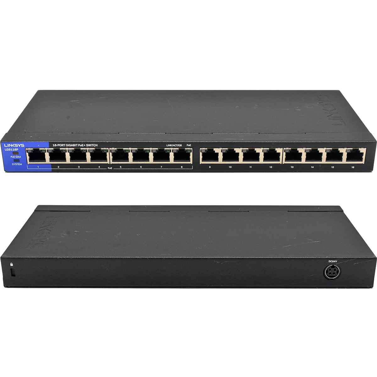 Linksys LGS116P 16-Port RJ-45 GE Switch (8x PoE+) no AC Adapter