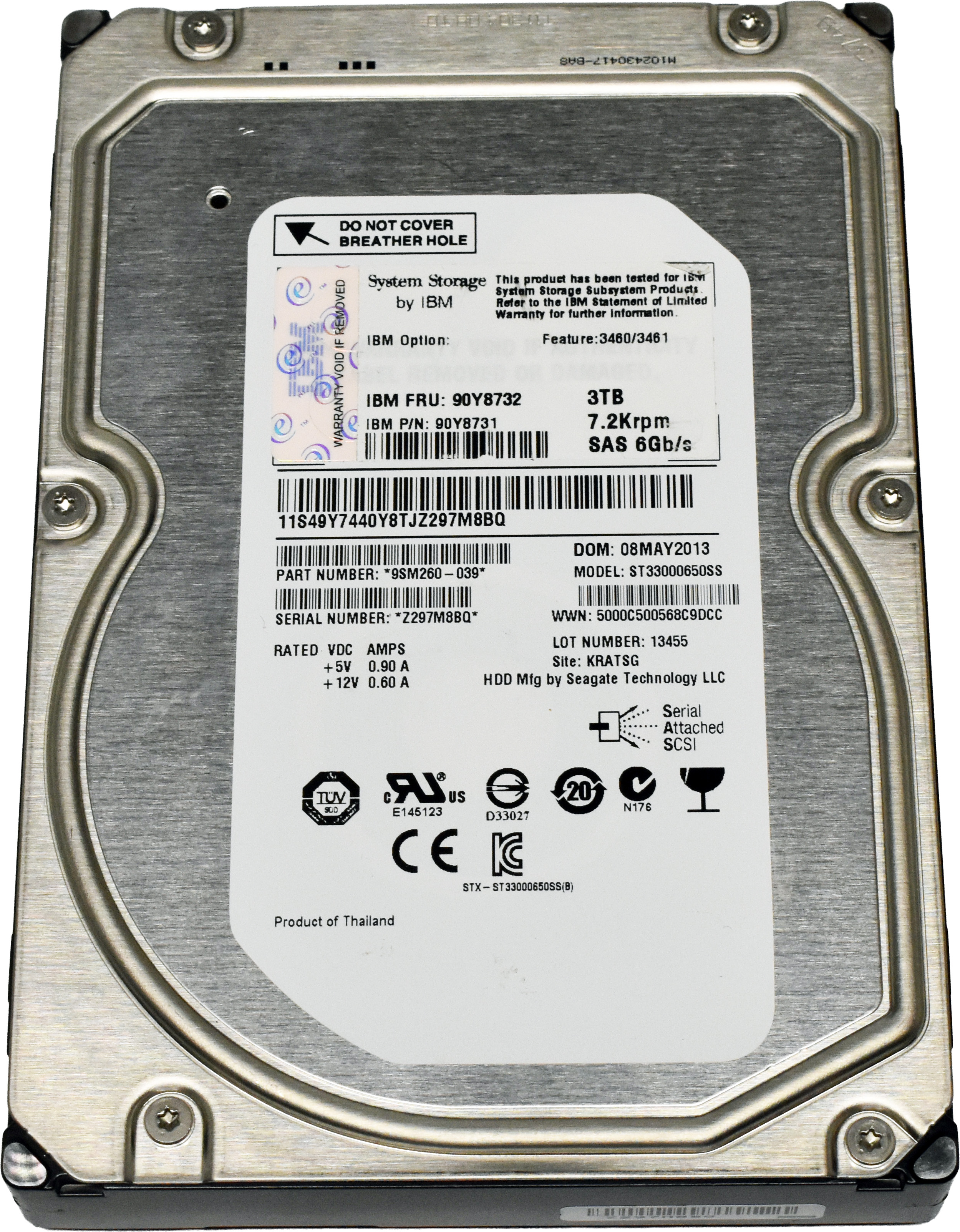 IBM Seagate Constellation Es.2 3TB 3,5 Zoll 7.2K 6G SAS HDD ST33000650SS 90Y8732 IBM Seagate Constellation Es.2 3TB 3,5 Zoll 7.2K 6G SAS HDD ST33000650SS 90Y8732