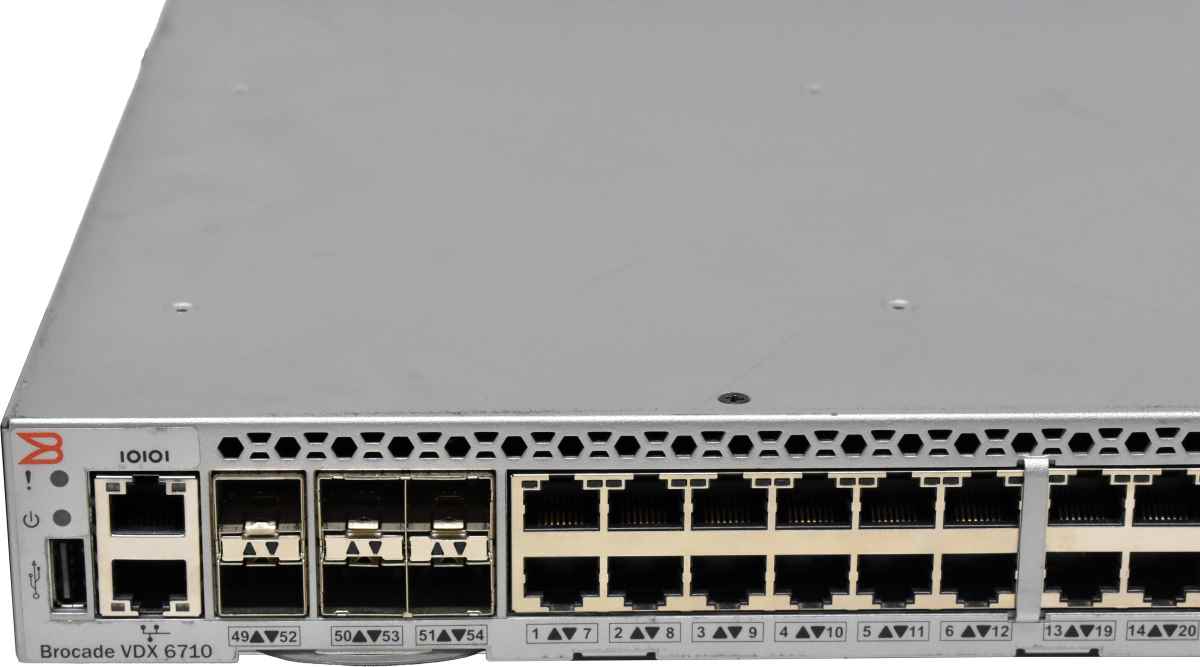 Brocade VDX 6710 BR-VDX6710-54-F 80-1004843-04 48-Port 1G RJ-45 FCoE Switch 6x 10G SFP+ Brocade VDX 6710 BR-VDX6710-54-F 80-1004843-04 48-Port 1G RJ-45 FCoE Switch 6x 10G SFP+