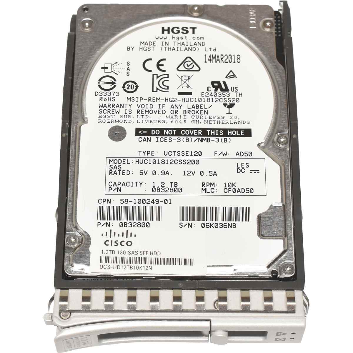 Cisco HGST 1.2TB 2.5" 10K 12G SAS SFF HDD Festplatte HUC101812CSS200 UCS-HD12TB10K12N USC C240 M5 Cisco HGST 1.2TB 2.5" 10K 12G SAS SFF HDD Festplatte HUC101812CSS200 UCS-HD12TB10K12N USC C240 M5