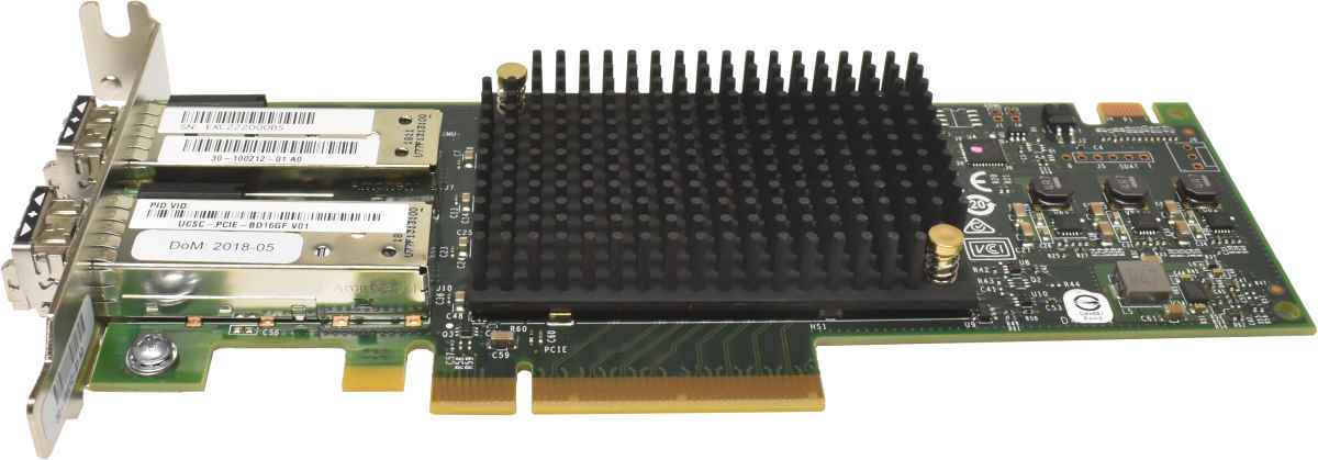 Cisco Emulex UCSC-PCIE-BD16GF Dual-Port 16GB FC PCIe 3.0 x8 Host Bus Adapter 30-100212-01 + 2x GBIC LP Cisco Emulex UCSC-PCIE-BD16GF Dual-Port 16GB FC PCIe 3.0 x8 Host Bus Adapter 30-100212-01 + 2x GBIC LP