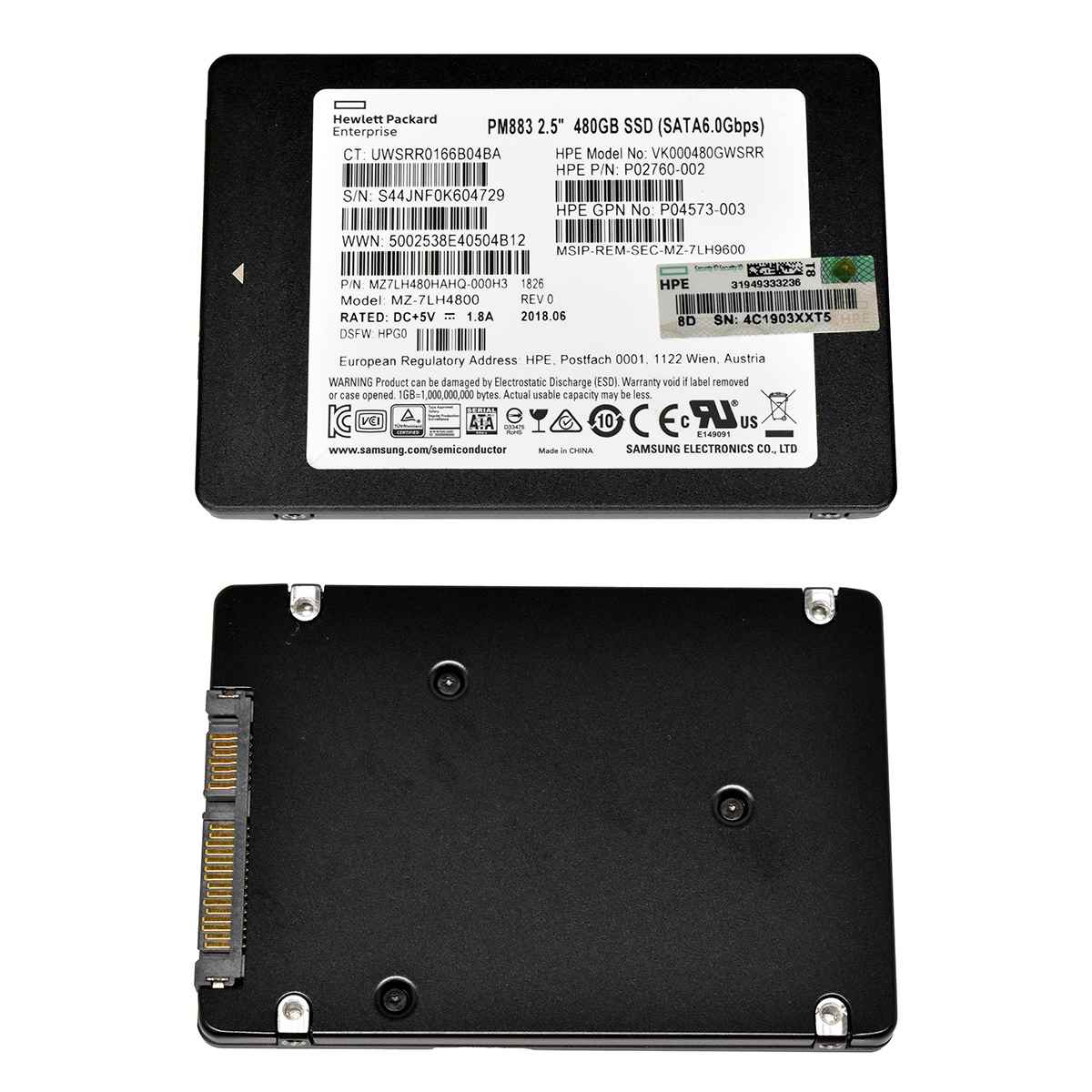 HP Samsung PM883 480GB 2.5“ 6Gbps SATA SSD MZ-7LH4800 P02760-002 P04573-003 HP Samsung PM883 480GB 2.5“ 6Gbps SATA SSD MZ-7LH4800 P02760-002 P04573-003
