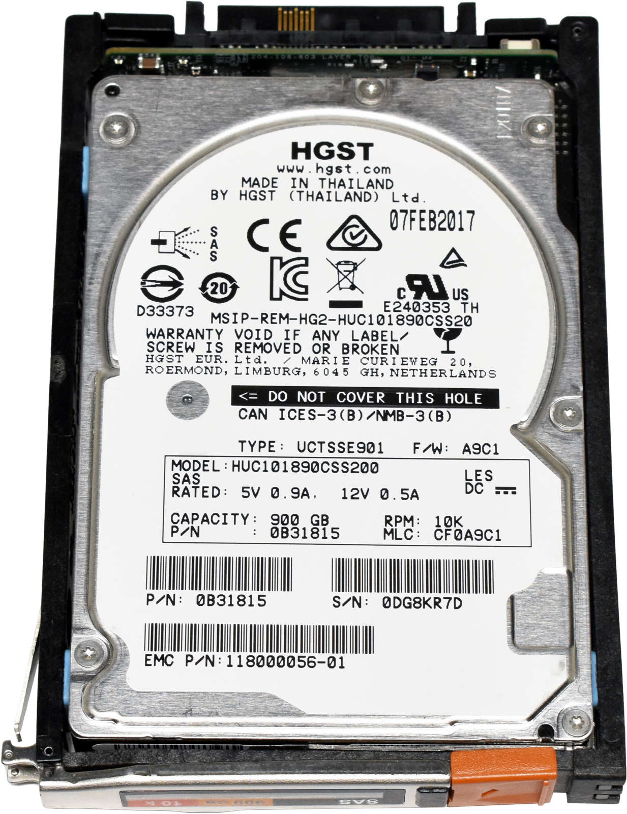 EMC-HGST-900GB-118000056-01-HUC101890CSS200-0B3181-003.jpg EMC HGST 900GB 118000056-01 HUC101890CSS200 0B31815 6G 2.5" 10K SAS HDD