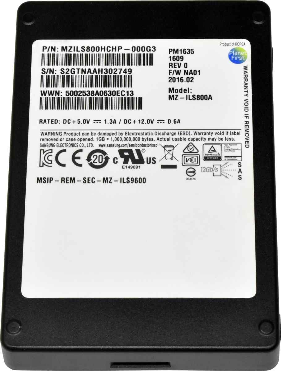 Samsung PM1635 800GB 2.5" 12G SAS SSD MZ-ILS800A MZILS800HCHP-000G3 512 Bytes Server Storage