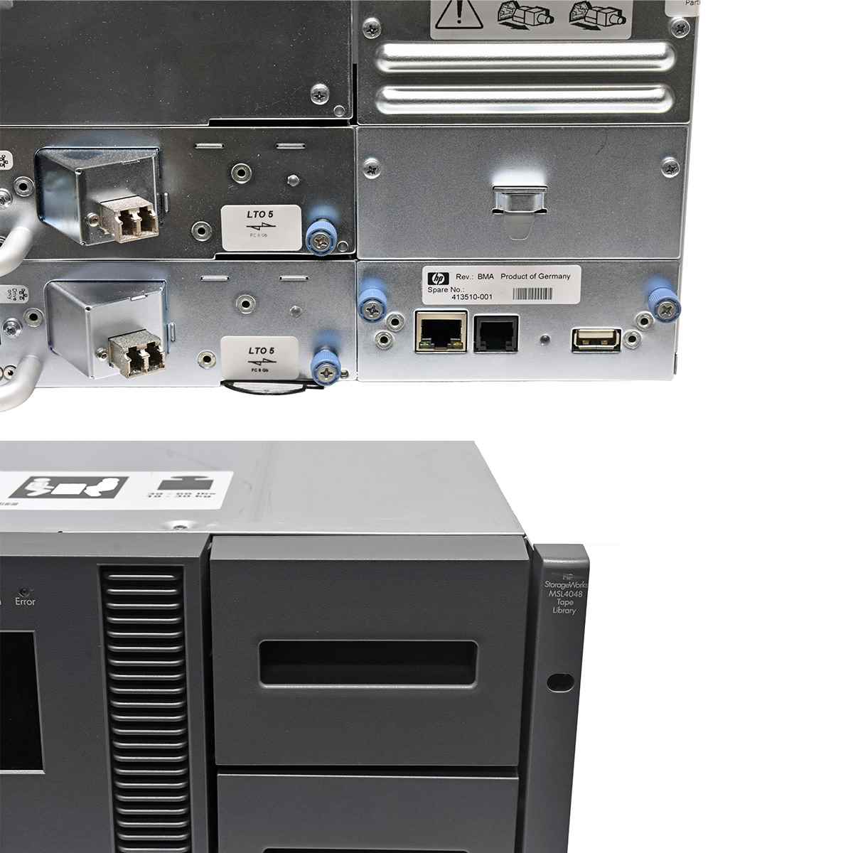 HP StorageWorks MSL4048 BL543A Tape Library 2x LTO5 +Controller Card 2xPSU
