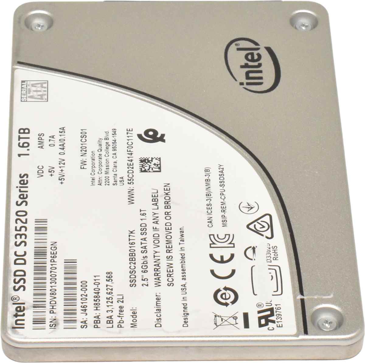 Intel SSD DC S3520 Series 1.6TB 2.5" 6G SATA SSD SSDSC2BB016T7K PowerEdge, ProLiant ThinkSystem