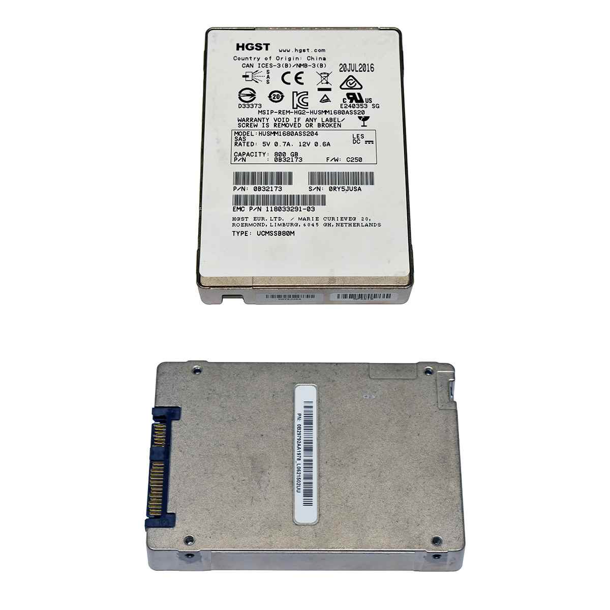 EMC HGST 800GB 2.5" 12G SAS SSD 118033291-03 HUSMM1680ASS204 Server Storage