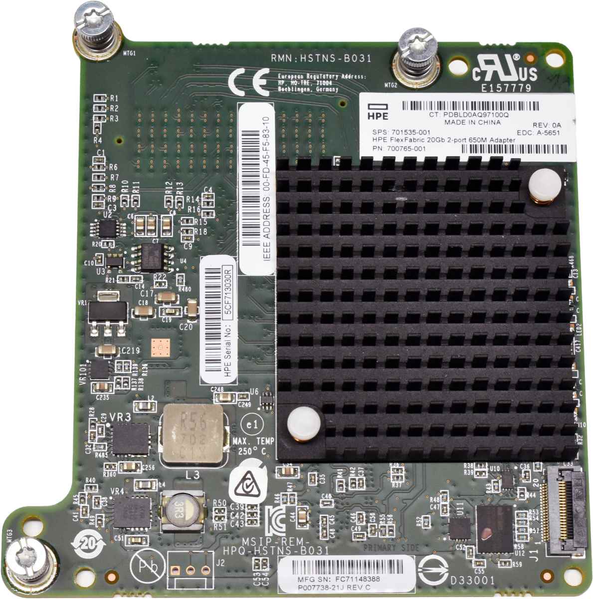 HP FlexFabric 20GB 2-Port 650M Adapter 701535-001 700765-001 HP FlexFabric 20GB 2-Port 650M Adapter 701535-001 700765-001