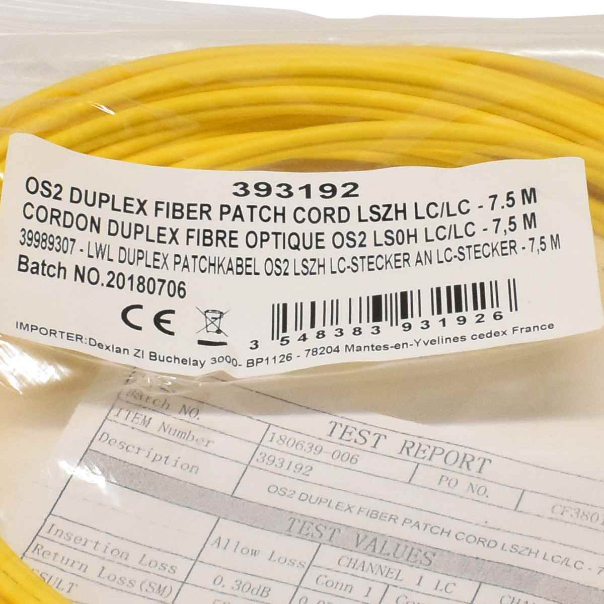 80 x  Corning OS2 Duplex Fiber patch Cord GELB LSZH LC/LC- 7,5m  NEU NEW