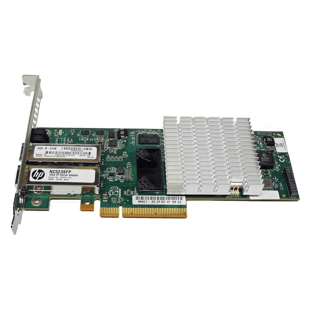 HP NC523SFP FC Dual-Port 10GbE SFP+ PCIe x8 Server Adapter 593742-001 FP HP NC523SFP FC Dual-Port 10GbE SFP+ PCIe x8 Server Adapter 593742-001 FP