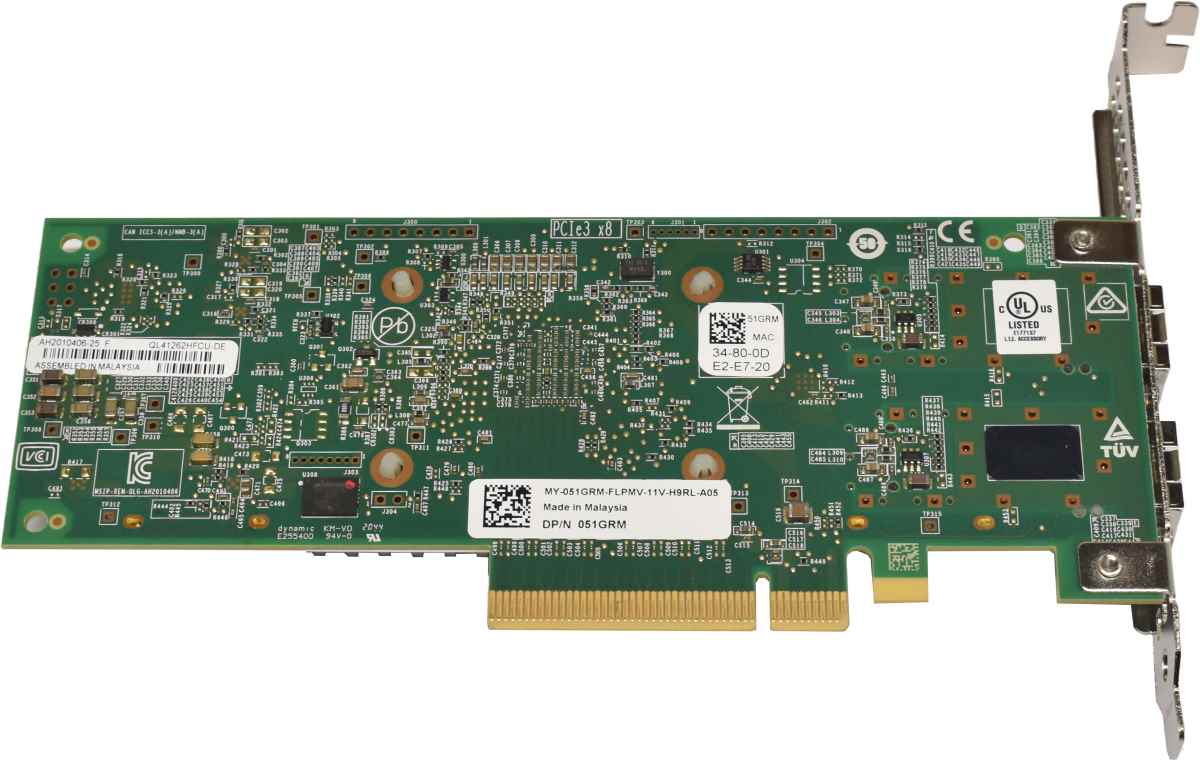 DELL Dual Port 10GbE/25GbE QLogic QL41262 PCI-e x8 051GRM FP DELL Dual Port 10GbE/25GbE QLogic QL41262 PCI-e + 1x 10 Gbic SFP 051GRM FP