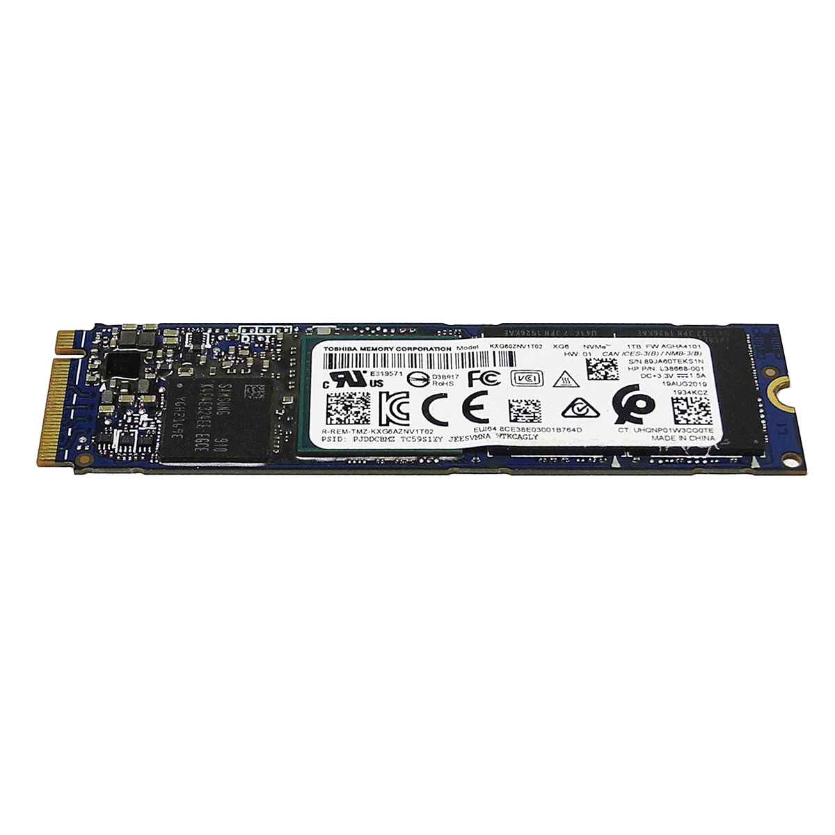 HP L38668-001 Toshiba KXG60ZNV1T02 SSD 1TB M.2 2280 PCIe Gen3.0 x4 NVMe HP L38668-001 Toshiba KXG60ZNV1T02 SSD 1TB M.2 2280 PCIe Gen3.0 x4 NVMe