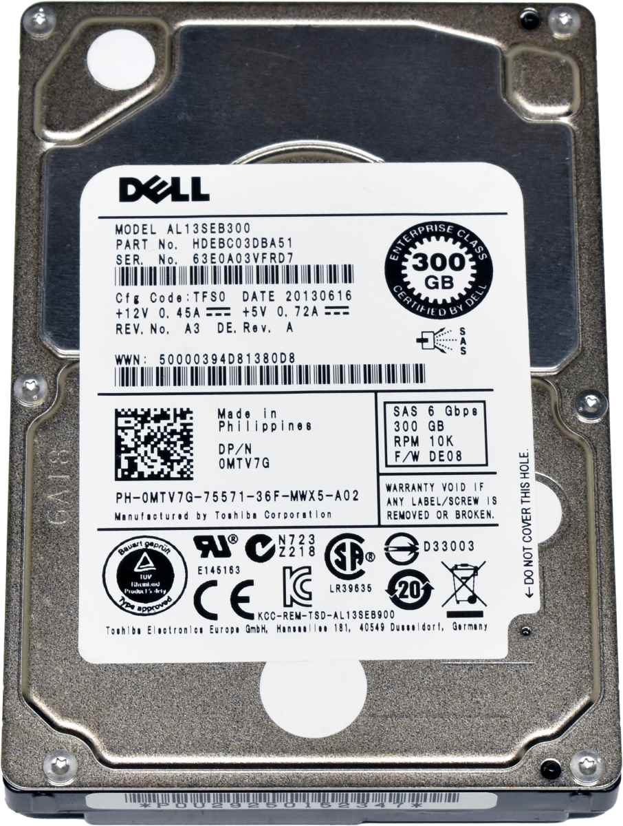 Dell Toshiba 300GB 0MTV7G AL13SEB300 6G 2.5" 10K SAS HDD