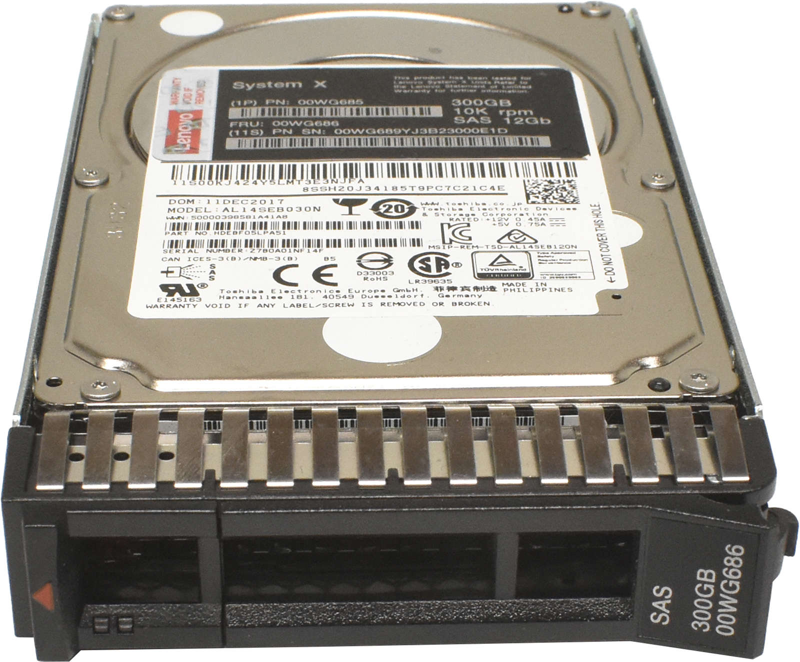 IBM-Lenovo-Toshiba-300GB-2-5-10K-12G-SAS-HDD-Festp-002.jpg IBM Lenovo Toshiba 300GB 2.5" 10K 12G SAS HDD Festplatte AL14SEB030N 00WG686 + Rahmen