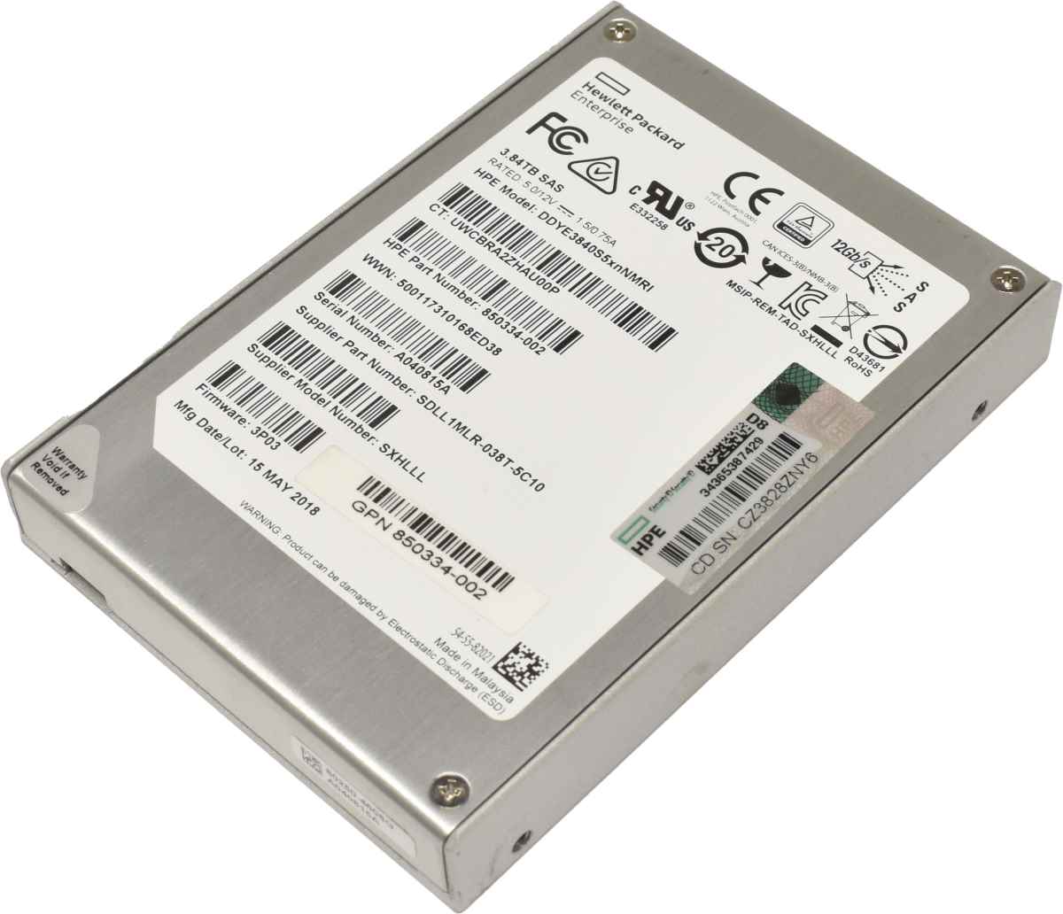 HP DDYE3840S5xnNMRI 3.84TB 2.5" 12Gbps SAS SSD 850334-002 3PAR 7000 8000