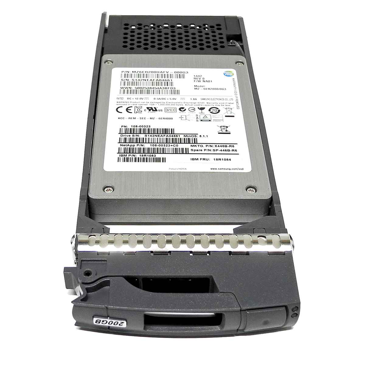 NetApp X446B-R6 Samsung 200GB 2.5" SAS 6Gb SSD Festplatte + Rahmen 108-00323+C0 NetApp X446A-R6 HGST 200GB 2.5" SAS 6Gb SSD Festplatte + Rahmen 108-00257+A0