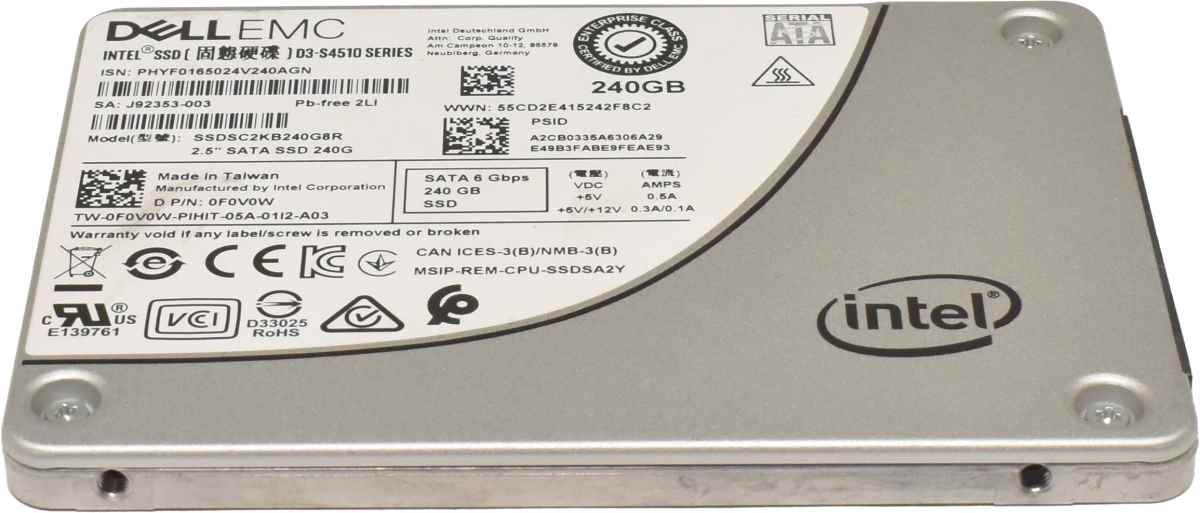 Dell EMC Intel SSD D3-S4510 Series 240GB 2.5" 6G SATA SSD SSDSC2KB240G8R 0F0V0W