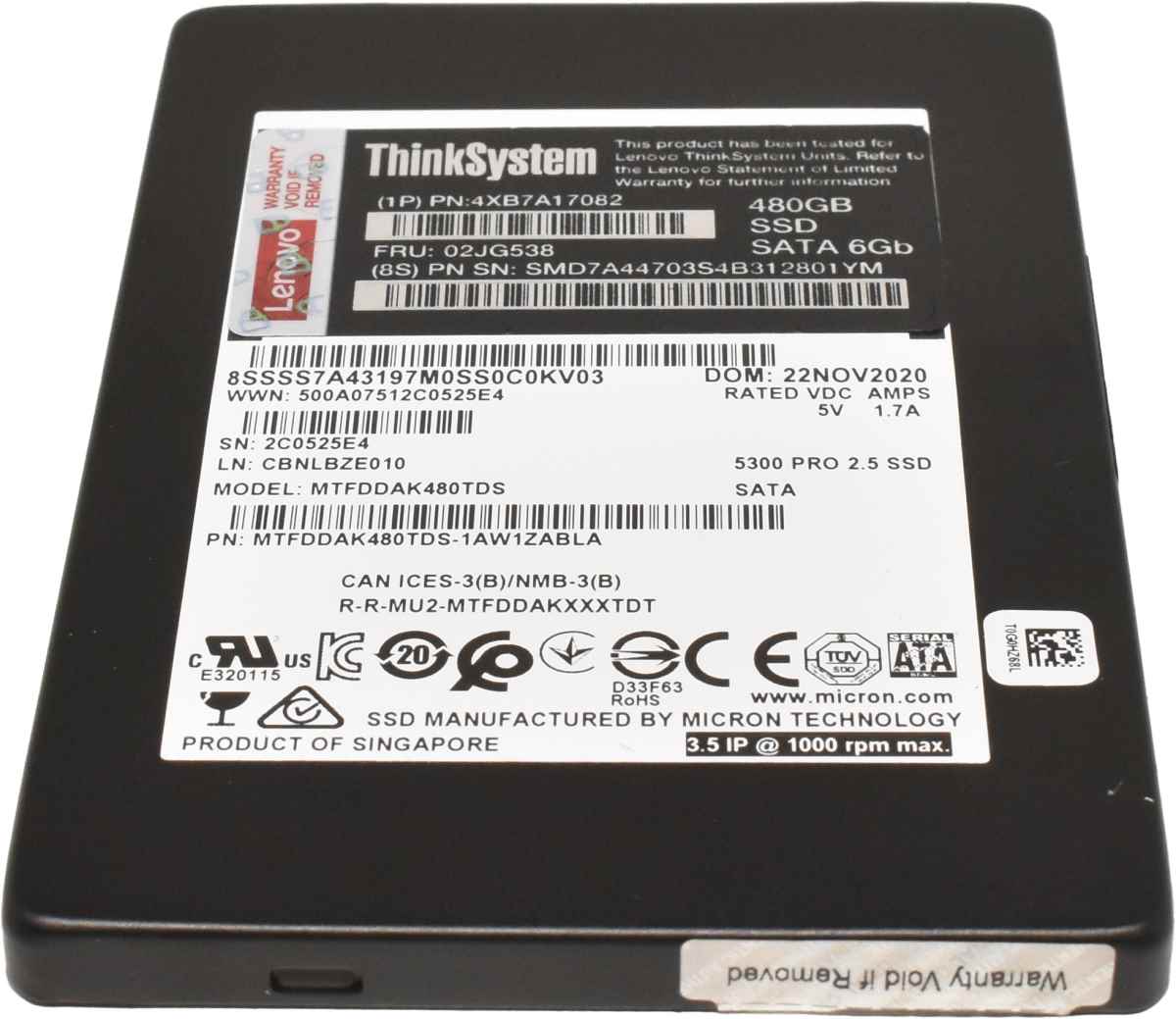 Lenovo ThinkSystem 480 GB 2.5 Zoll SATA SSD 6G 4XB7A17082 02JG538