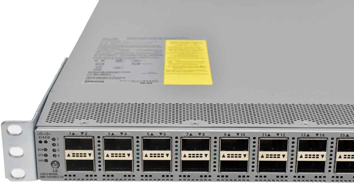 Cisco Nexus N9K-C93180LC-EX 32x 40/50G QSFP+ or 18x 100 QSFP28 GE Switch Rack Ears blue PSUs Cisco Nexus N9K-C93180LC-EX 32x 40/50G QSFP+ or 18x 100 QSFP28 GE Switch Rack Ears blue PSUs