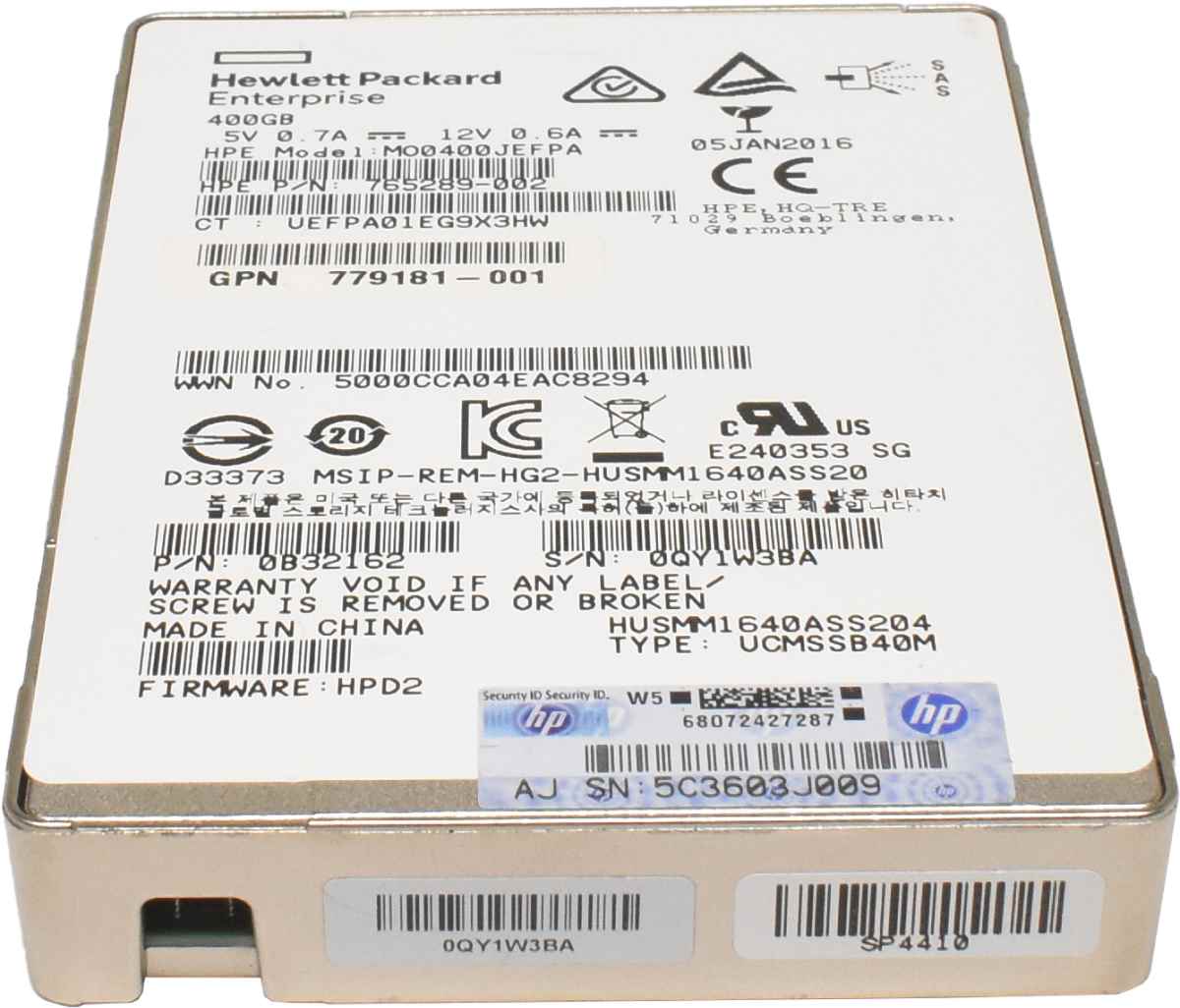 HP SSD 400GB 2.5" 12G SAS SFF MO0400JEFPA 765289-002 0B32162 779181-001 HP SSD 400GB 2.5" 12G SAS SFF MO0400JEFPA 765289-002 0B32162 779181-001