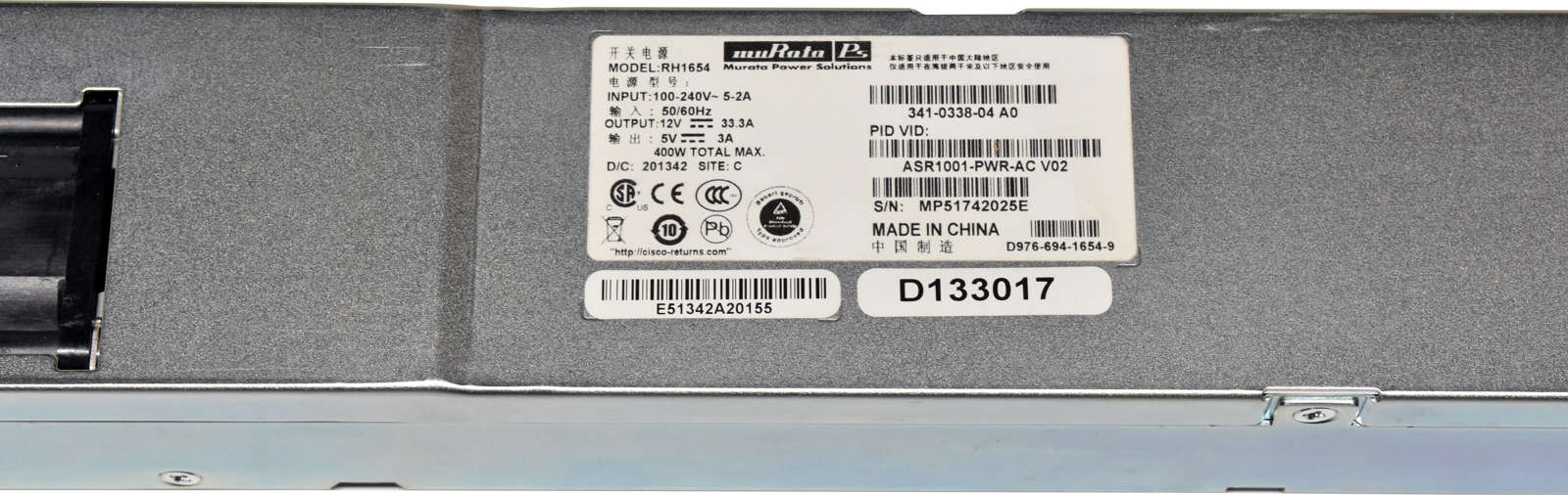 Cisco 400W Power Supply ASR1001-PWR-AC 341-0338-04