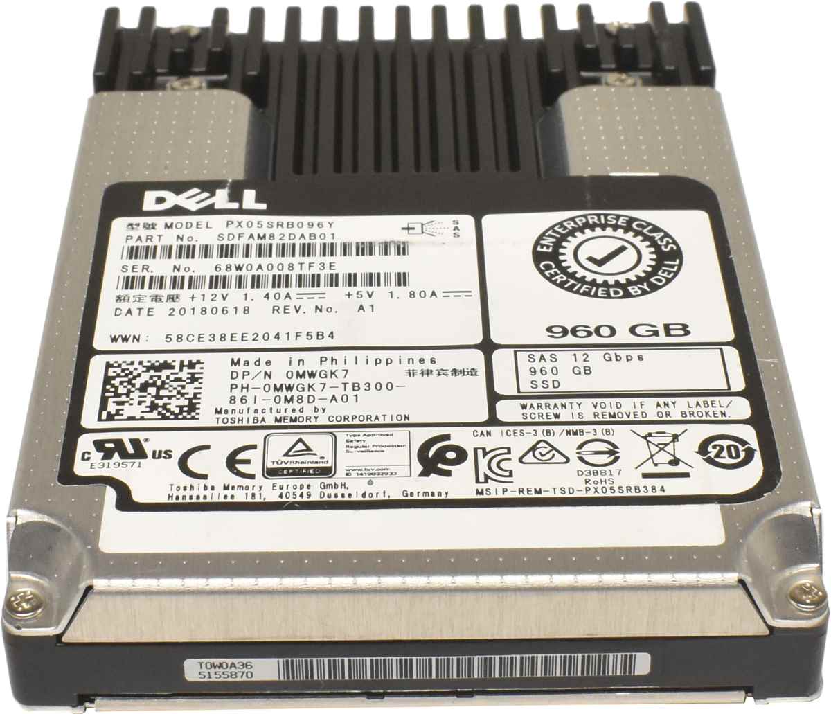 Dell 960GB 2.5" 12Gbps SAS SSD PX05SRB096Y 0MWGK7 Dell 960GB 2.5" 12Gbps SAS SSD PX05SRB096Y 0MWGK7