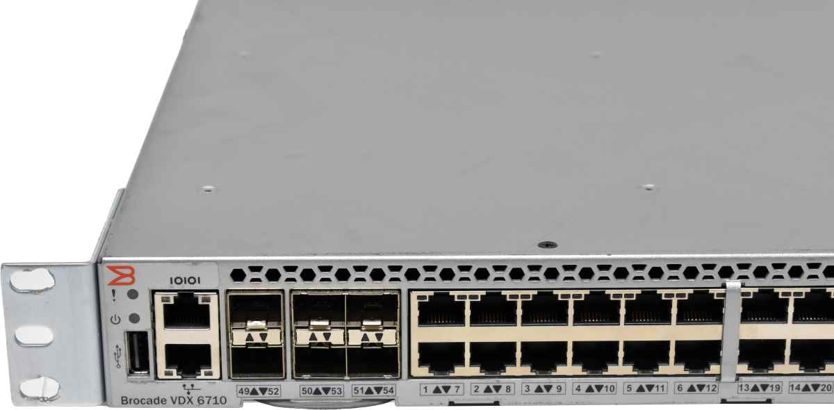 Brocade VDX 6710 BR-VDX6710-54-F 80-1004843-04 48-Port 1G RJ-45 FCoE Switch 6x 10G SFP+ Rack Ears Brocade VDX 6710 BR-VDX6710-54-F 80-1004843-04 48-Port 1G RJ-45 FCoE Switch 6x 10G SFP+ Rack Ears