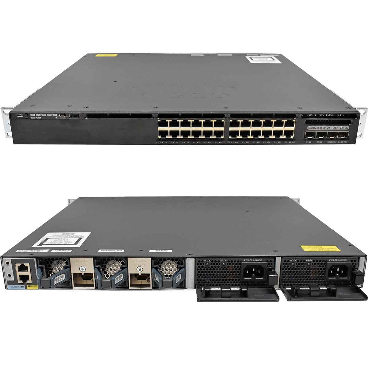 Cisco Catalyst WS-C3650-24PD-S 24-Port PoE+ RJ-45 GE Switch 2x 10G SFP+ 2x 1G SFP +Rack Ears Cisco Catalyst WS-C3650-24PD-S 24-Port PoE+ RJ-45 GE Switch 2x 10G SFP+ 2x 1G SFP +Rack Ears