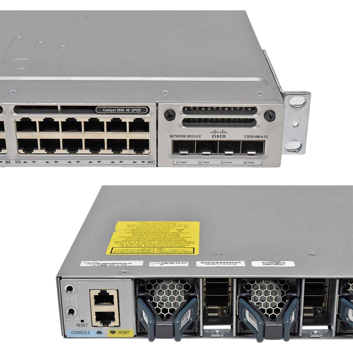 Cisco Catalyst WS-C3850-48U-S 48-Port UPoE GE Switch + Module C3850-NM-4-1G 1x PSU Rack Ears