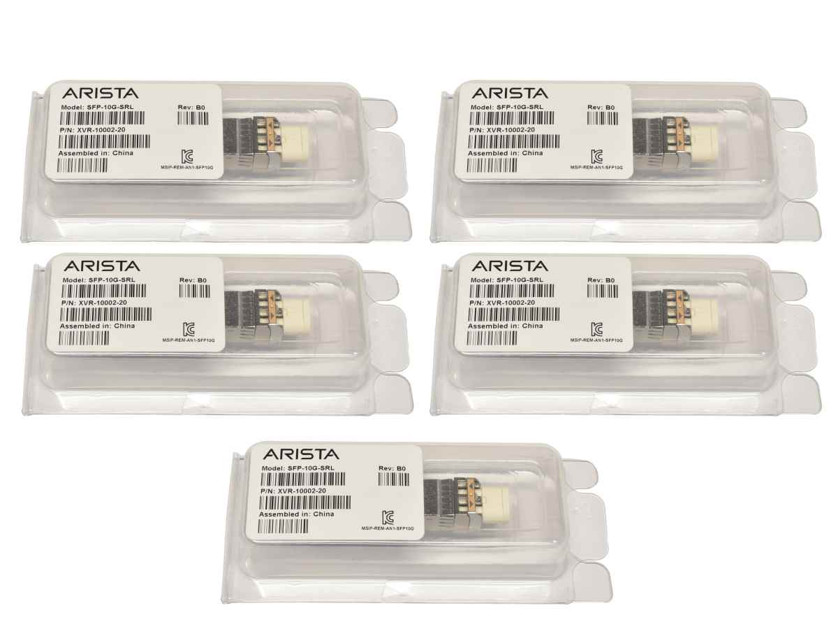 5x Arista Original GBIC SFP-10G-SRL 10Gbps SFP+ 850nm 100m XVR-10002-20 Rev: B0 Neu