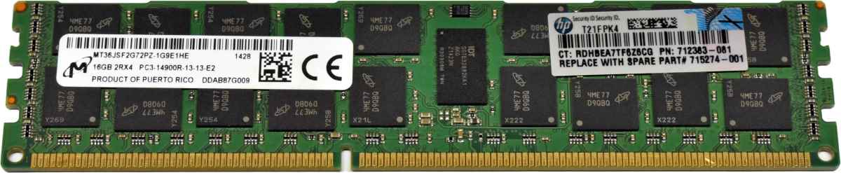 128 GB HP Micron 8x16 GB PC3-14900R 2Rx4 RAM REG ECC DDR3 MT36JSF2G72PZ-1G9E1 712383-081