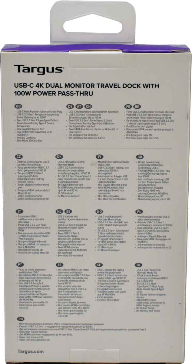 Targus DOCK423EU Portable USB-C Travel Hub for Dual 4k Monitor 100W Passthrough NEU