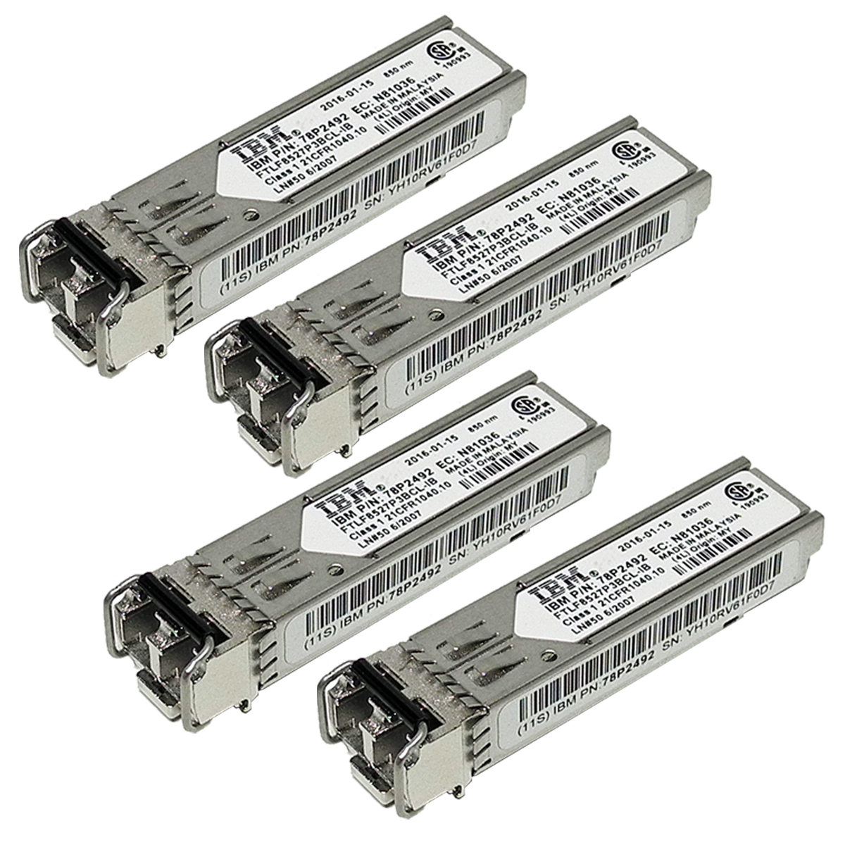 4 x IBM Finisar FTLF8527P3BLC-IB 8Gb SW 850nm SFP+ FC Transceivers 78P2492 4 x IBM Finisar FTLF8527P3BLC-IB 8Gb SW 850nm SFP+ FC Transceivers 78P2492