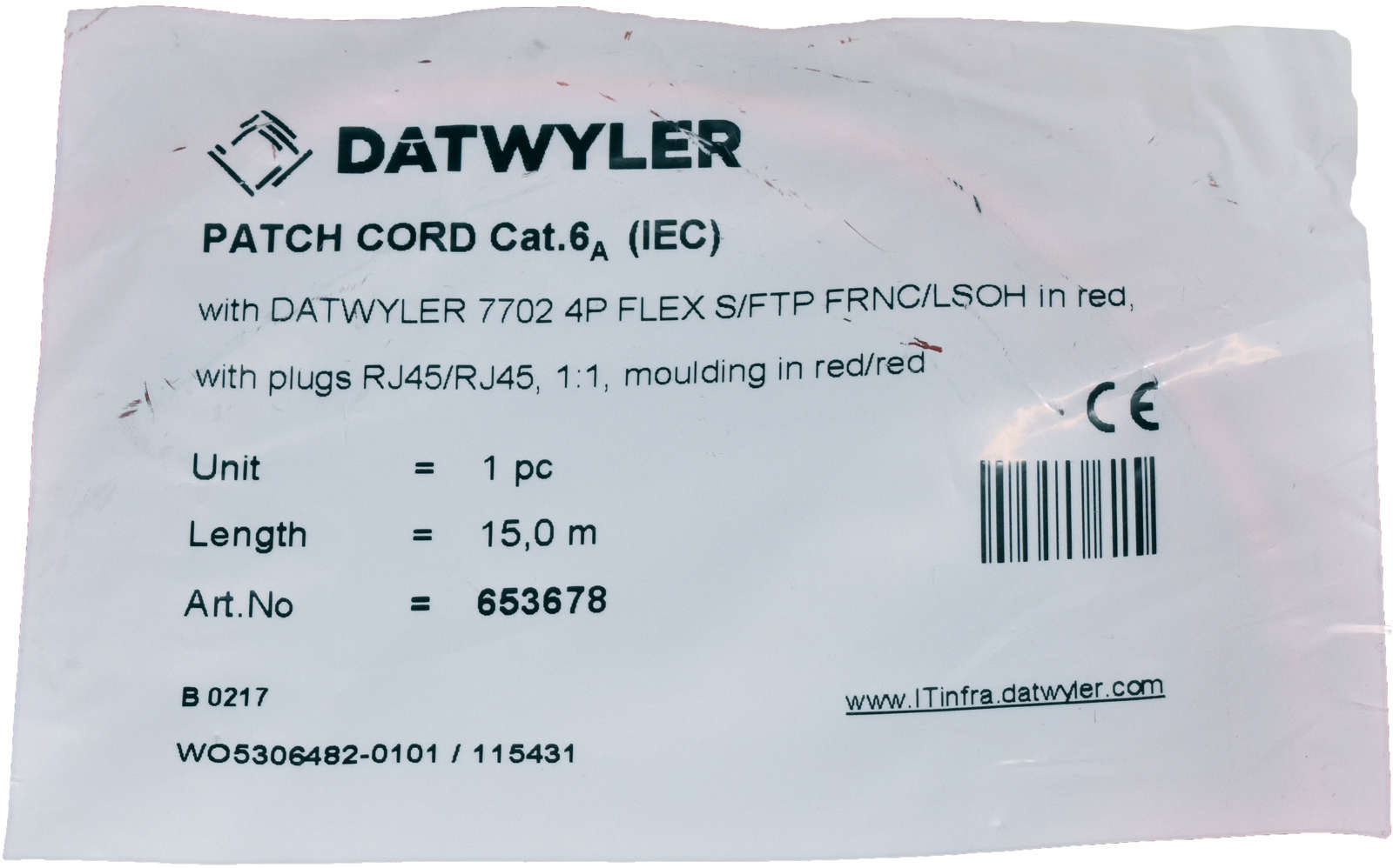 Dätwyler-15m-653678-Copper-Patch-Cord-RJ-45-Cat-6A-004.jpg Dätwyler 15m 653678 Copper Patch Cord RJ-45 Cat.6A IEC red NEW NEU
