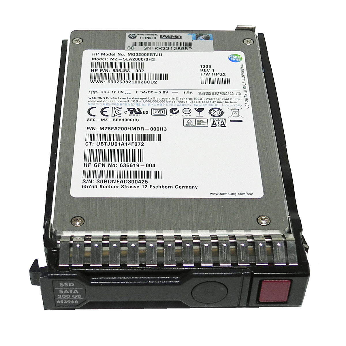 HP Samsung MZ-5EA2000/0H3 200GB 2,5" SATA SSD 636458-002 + Rahmen HP Samsung MZ-5EA2000/0H3 200GB 2,5" SATA SSD 636458-002 + Rahmen