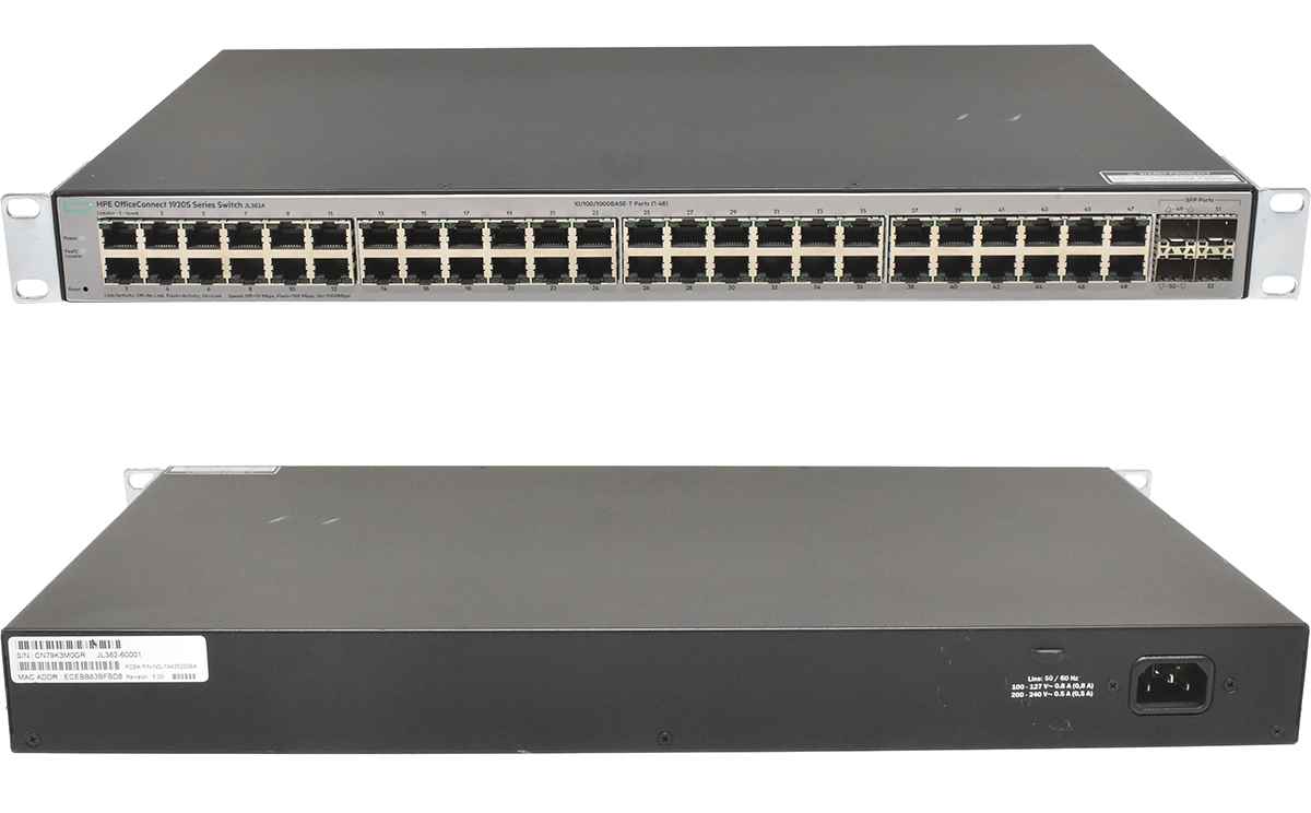 HP OfficeConnect 1920S Series JL382A 48-Port RJ-45 GE 4x SFP GE Switch Rack Ears HP OfficeConnect 1920S Series JL382A 48-Port RJ-45 GE 4x SFP GE Switch Rack Ears