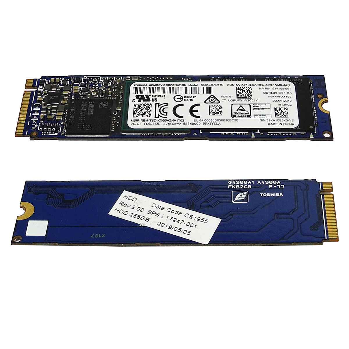 HP 934100-001 Toshiba KXG50ZNV256G SSD 256GB M.2 2280 PCIe Gen3.0 x4 NVMe HP 934100-001 Toshiba KXG50ZNV256G SSD 256GB M.2 2280 PCIe Gen3.0 x4 NVMe